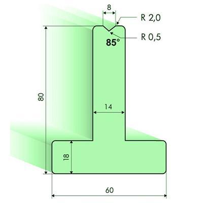 Matrices en T 85°, H=80mm
