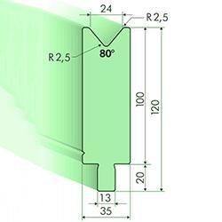 Matrices 80°, H=100mm